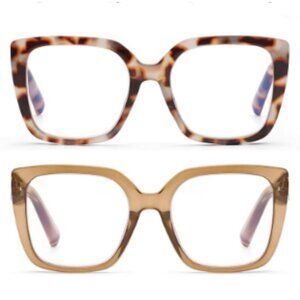 DOOViC 2 Pack Oversized Reading Glasses for Women Blue Light Blocking Square Sty